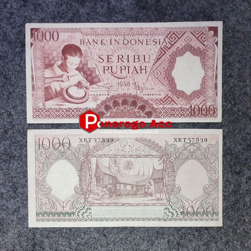 (ORIGINAL) Uang kuno 1000 rupiah seri pekerja merah tahun 1958