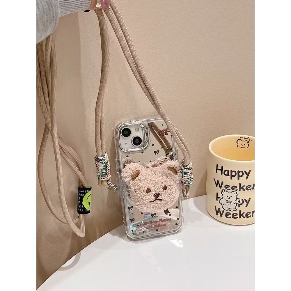 Promo 7.7 Tali Gantungan HP Adjustable Boneka Beruang Bulu Lucu Tali Silang Anti Lepas Universal All