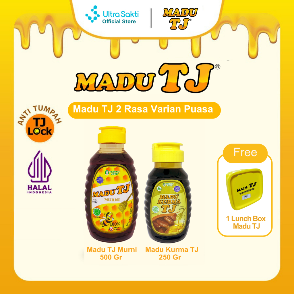 

[Madu TJ 2 Rasa Varian Puasa] 1 Madu TJ MURNI 500GR + 1 Madu TJ KURMA 250GR Free Lunch box Madu TJ