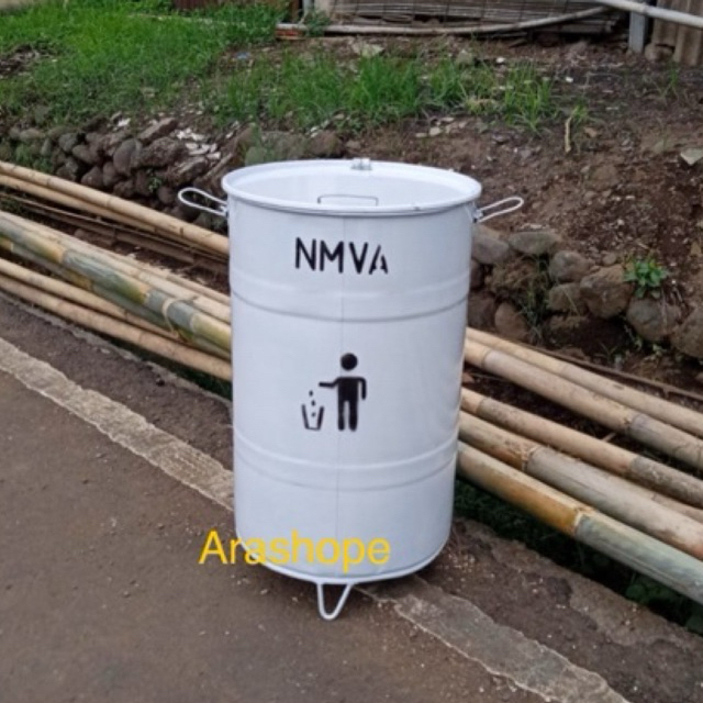 tong sampah besi 60 liter/drum besi tutup lebar/ember besar/pail/tempat bakar sampah/pot bunga/pot t