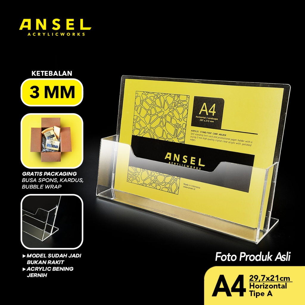 

AT ANSEL Tempat Brosur Akrilik / Acrylic Flyer Holder - A4 Horizontal - Tipe A Bening