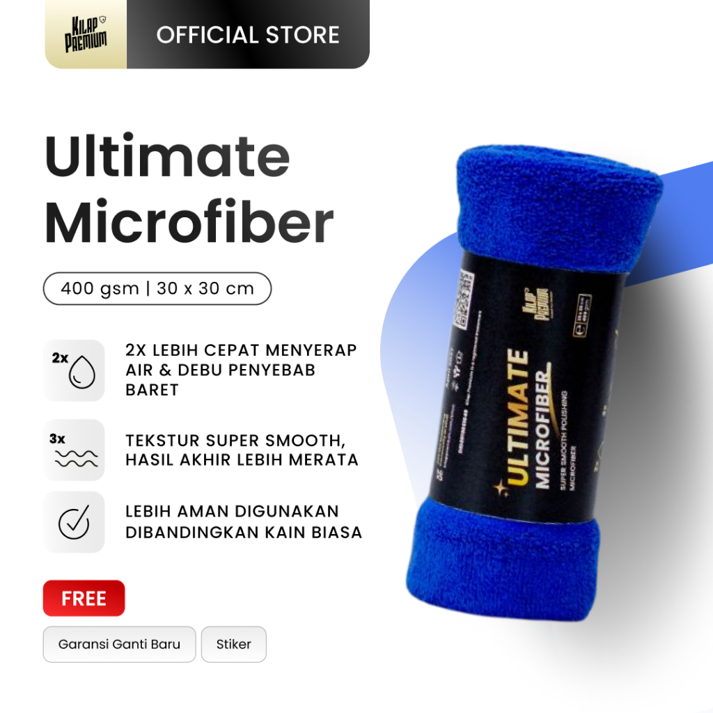 Ultimate Microfiber 400 gsm | Kilap Premium - Kain Lap Microfiber Motor Mobil, Handuk Microfiber Pol