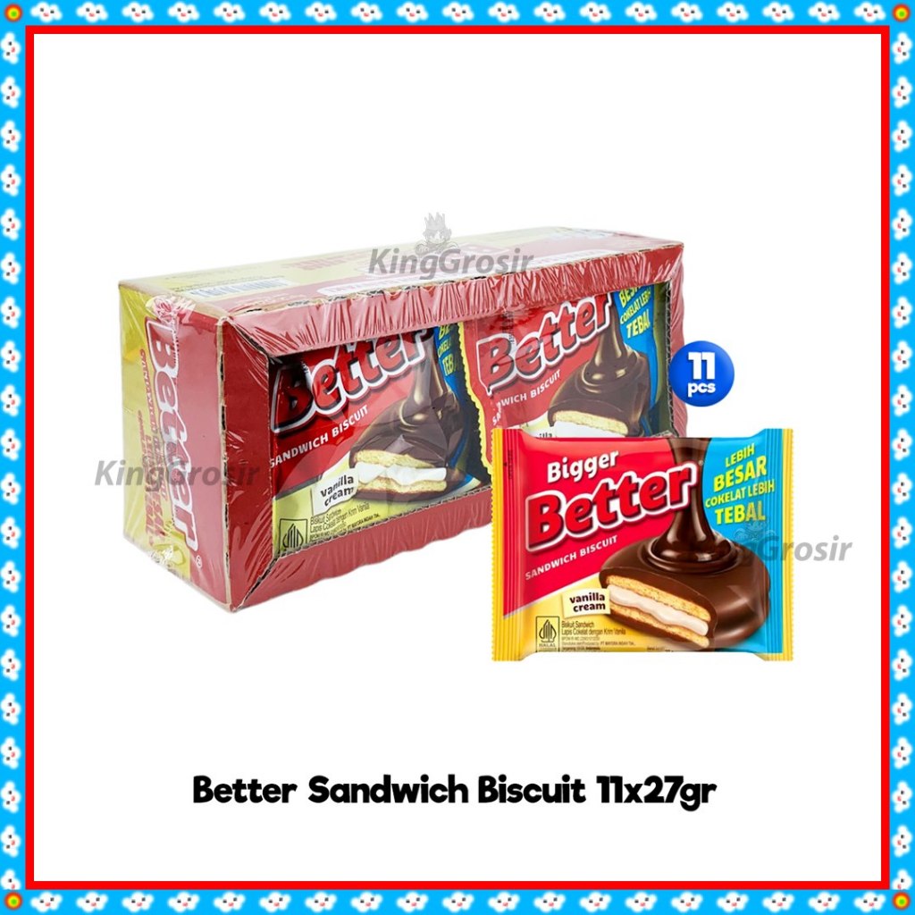 

Biskuir Better Bigger BOX Isi 10+1 pcs / Better Sandwich Biscuit 11x27gr