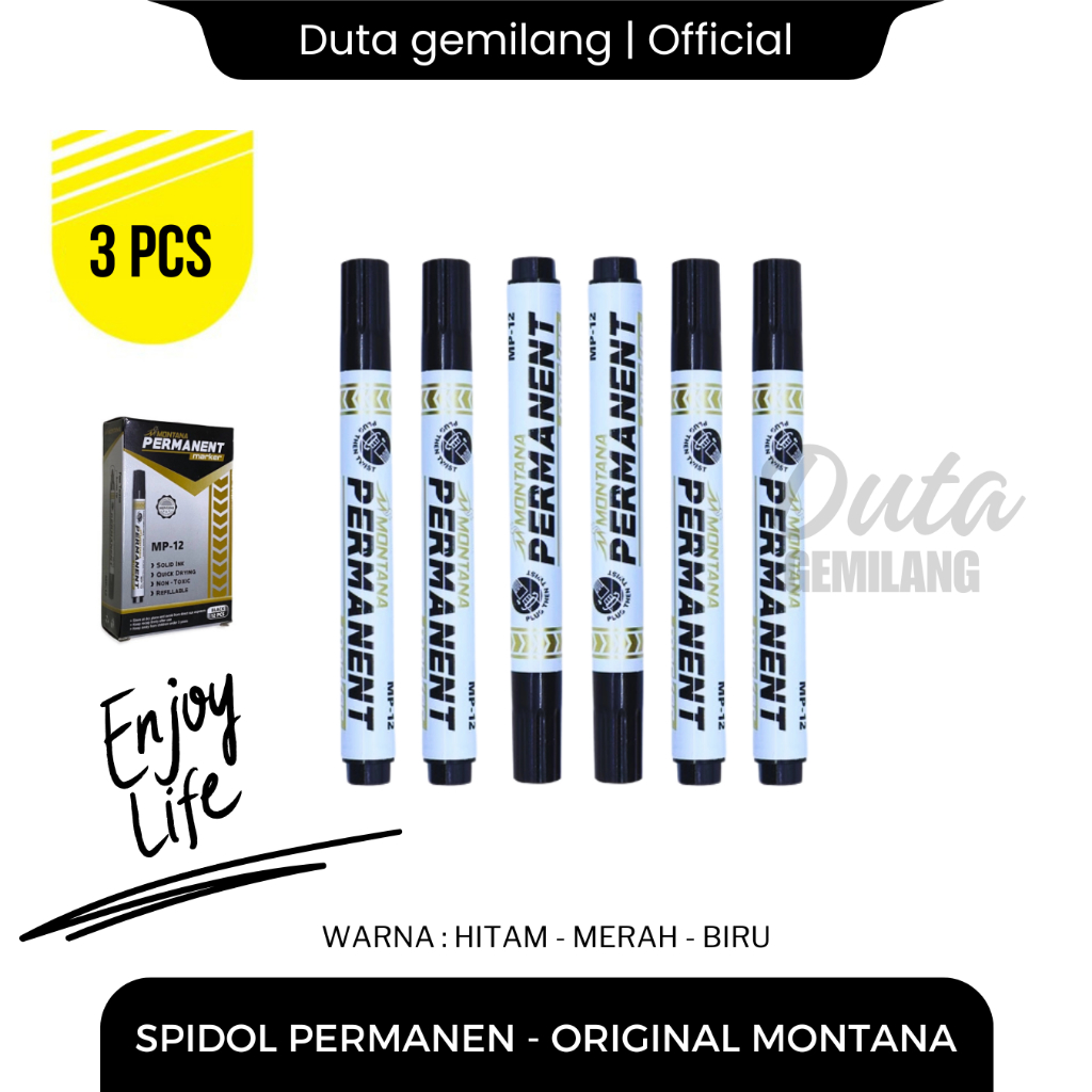 

3 Pcs | Spidol Permanen | Montana Mp-12 | Spidol Ekonomis Serbaguna | Spidol Bisa Isi Ulang | Duta Gemilang