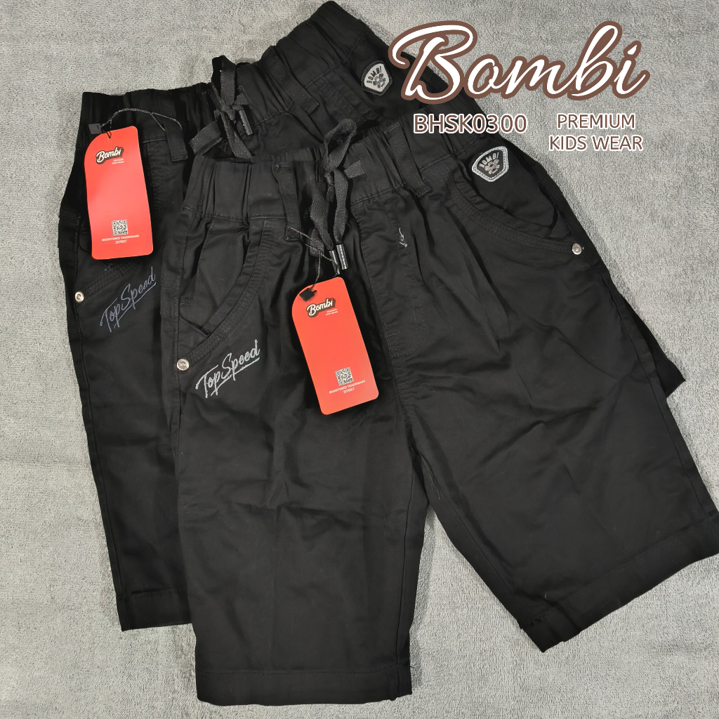 Bombi - Celana HItam Pendek Cargo Anak Laki-laki 6th - 12th BHS0300// Celana Pendek Chino Anak Laki-