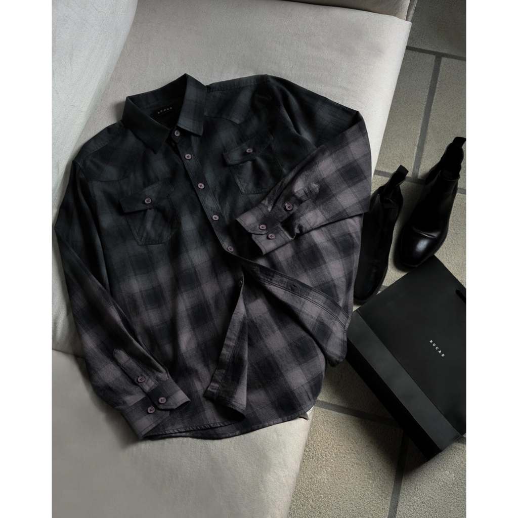 Rucas Gradation Dark Grey Washed Shirt Flannel / The Initial Splash Grey Tee  / Rucas Year Of Snake 