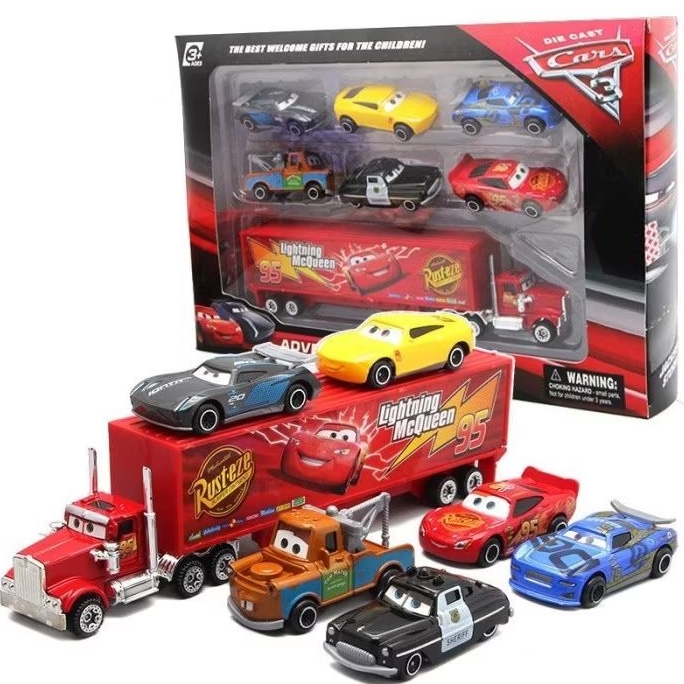 Mainan Edukasi Cars 3 Lightning McQueen And Mack Truck Set 7 Pcs