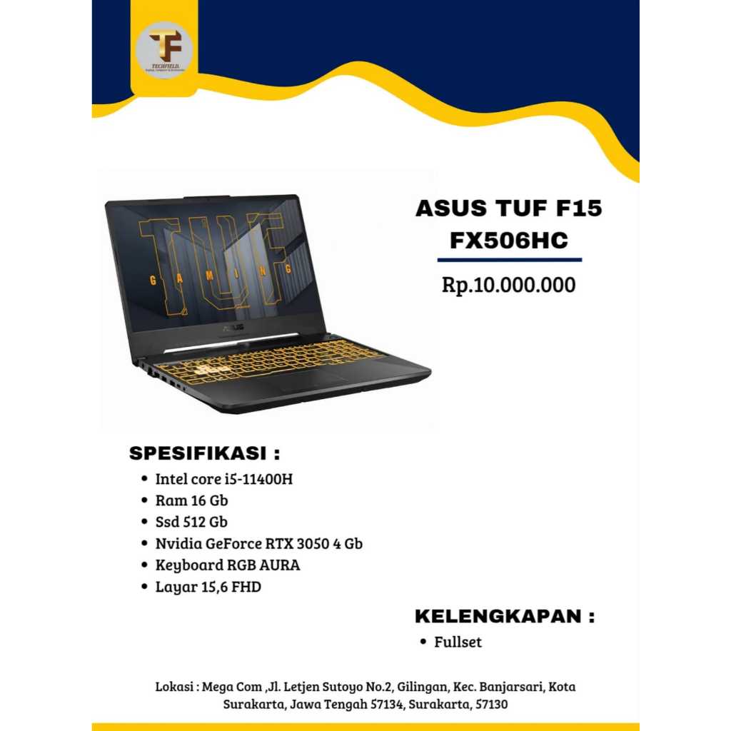 NEW ASUS TUF F15 FX506HC-i5-11400H-16/512Gb-RTX 3050 4GB-KEYBOARD RGB AURA