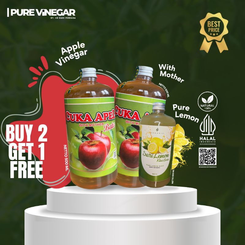 

Cuka Apel With Mother Premium 1000ml FREE 500ml Sari Lemon
