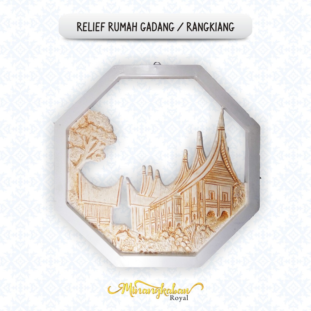 Hiasan dinding Relief Rumah Gadang & Rangkiang Minangkabau