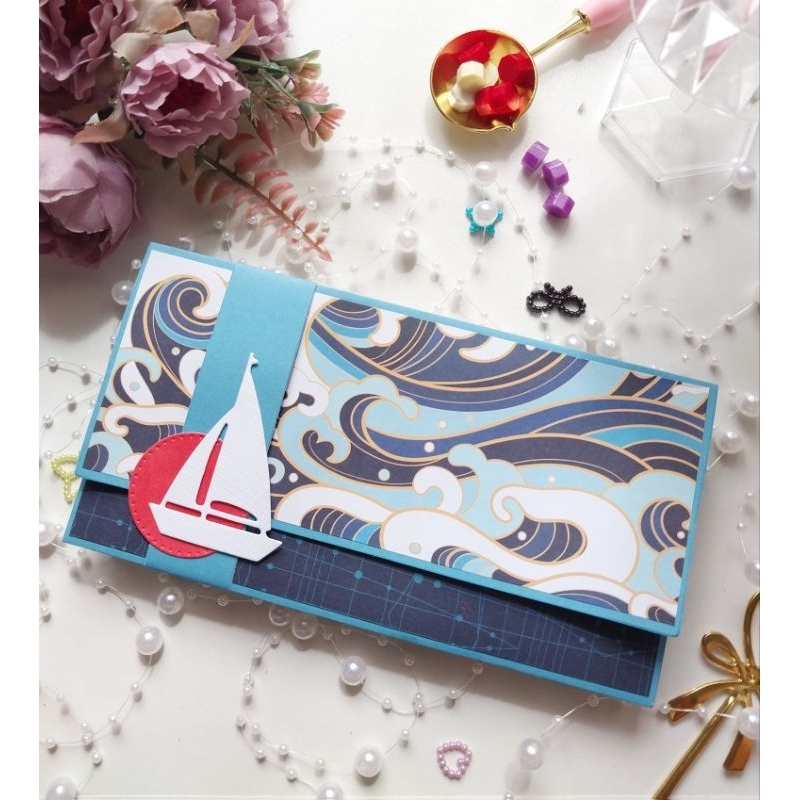 

Amplop uang Biru Kapal handmade 1pcs die cut gift lebaran angpau wedding