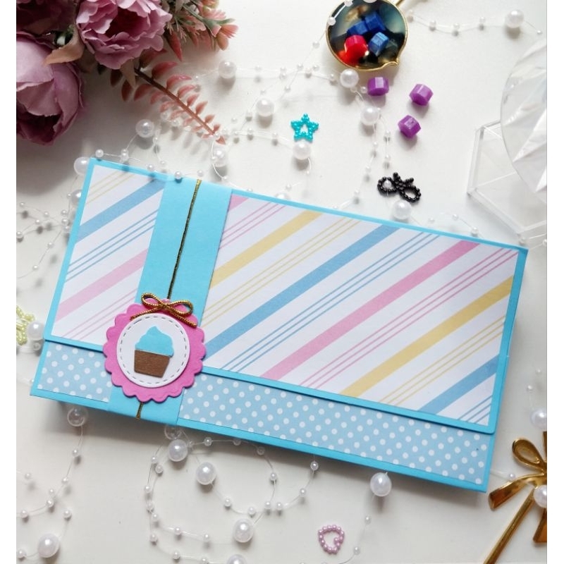 

Amplop uang Biru Muda Cupcake handmade 1pcs die cut gift lebaran angpau wedding