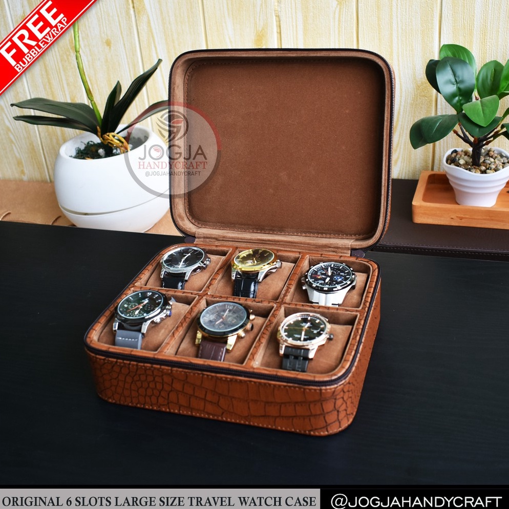 KODE Q63V 6 Slots PREMIUM Travel Watch Box Jumbo  Tempat Jam tangan  Kotak Jam Tangan  Watch Case