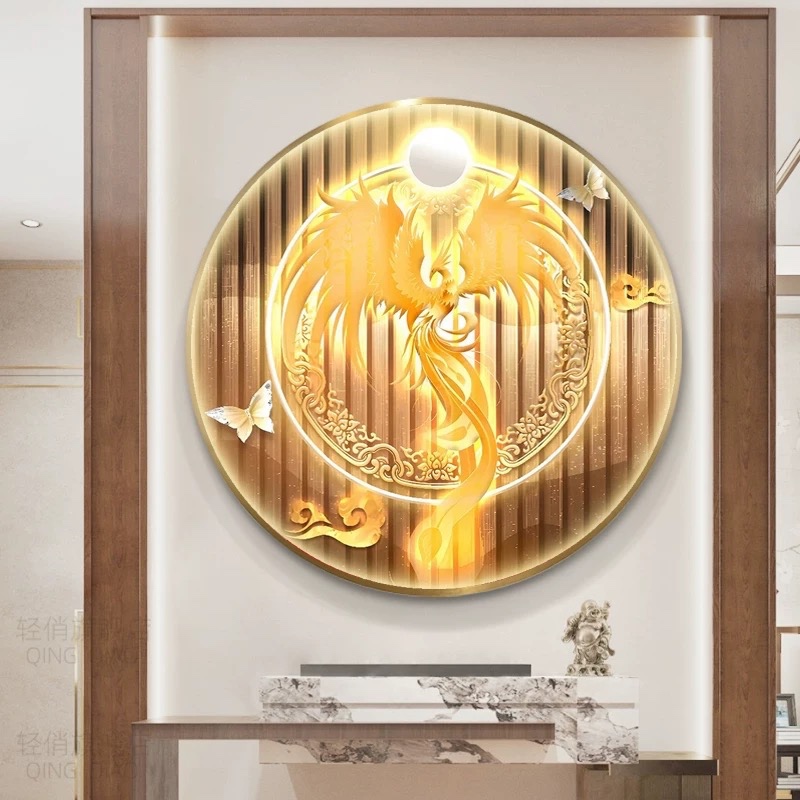 Lukisan Porcelain 5D Diamond Bulat Lingkaran Motif Burung Phoenix Pajangan Dinding Porselen 5 Dimens