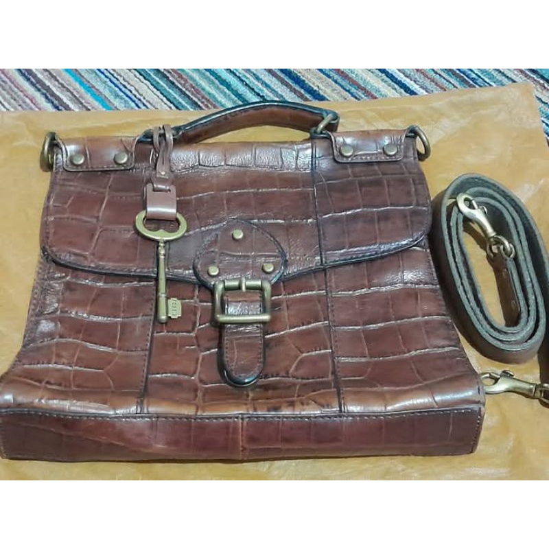 Preloved Foss*l VRV Croco Flap Vintage