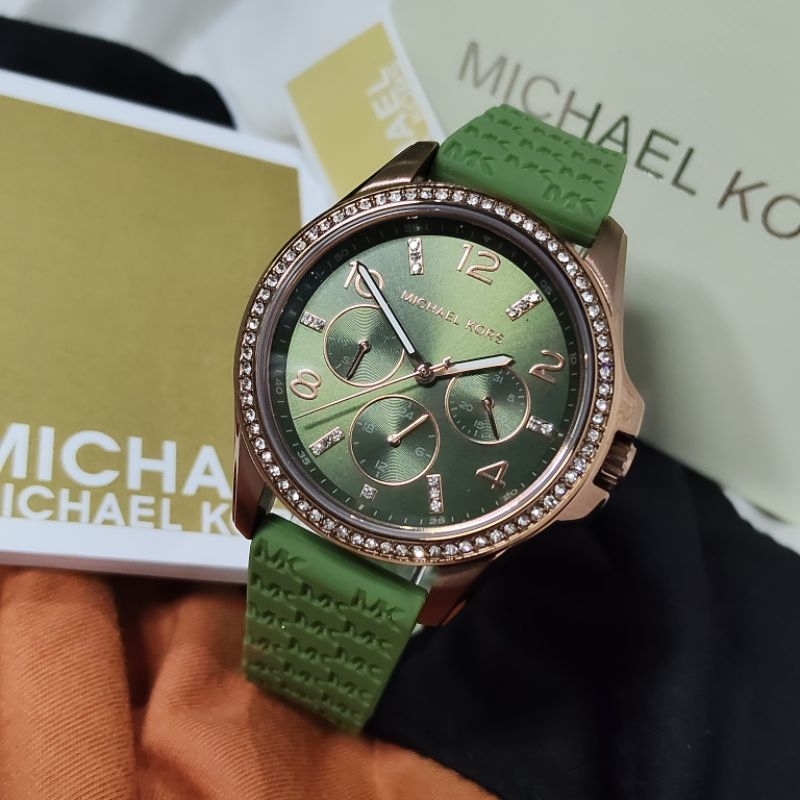 Michael Kros MK7421 Mini Pilot Strap Rubber Green Original Jam Tangan Wanita Free Box Ori
