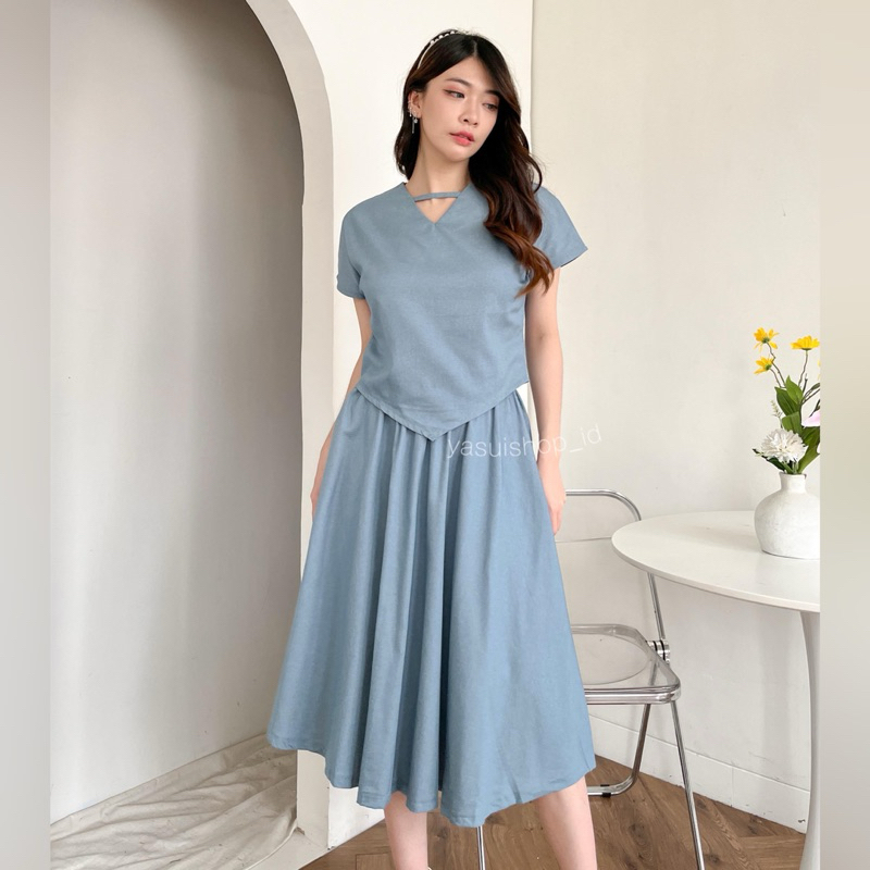 YASUI - Laura Denim Set | Setelan Atasan Rok Denim Wanita
