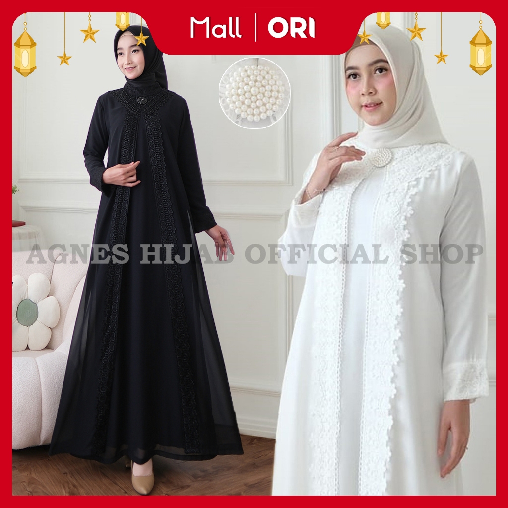 AgnesHijab - Gamis Putih Baju Muslim Wanita Simple Polos Elegan Abaya Lebaran Haji Umroh Terbaru 805