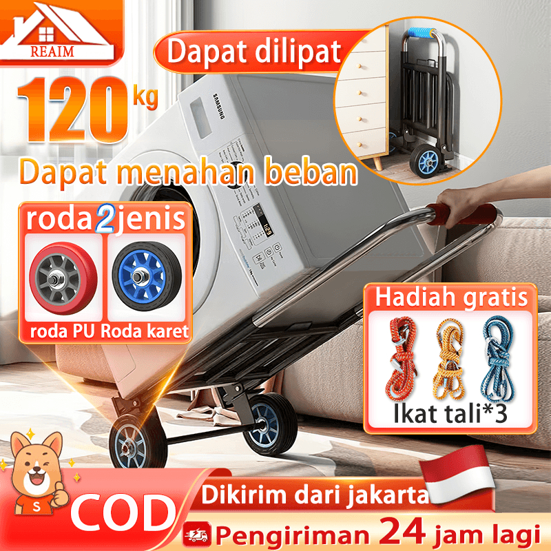 Reaim Trolley Trolley barang serbaguna Beli Makanan dan Belanja Trolley Besi Lipat Trolley Troli Tro