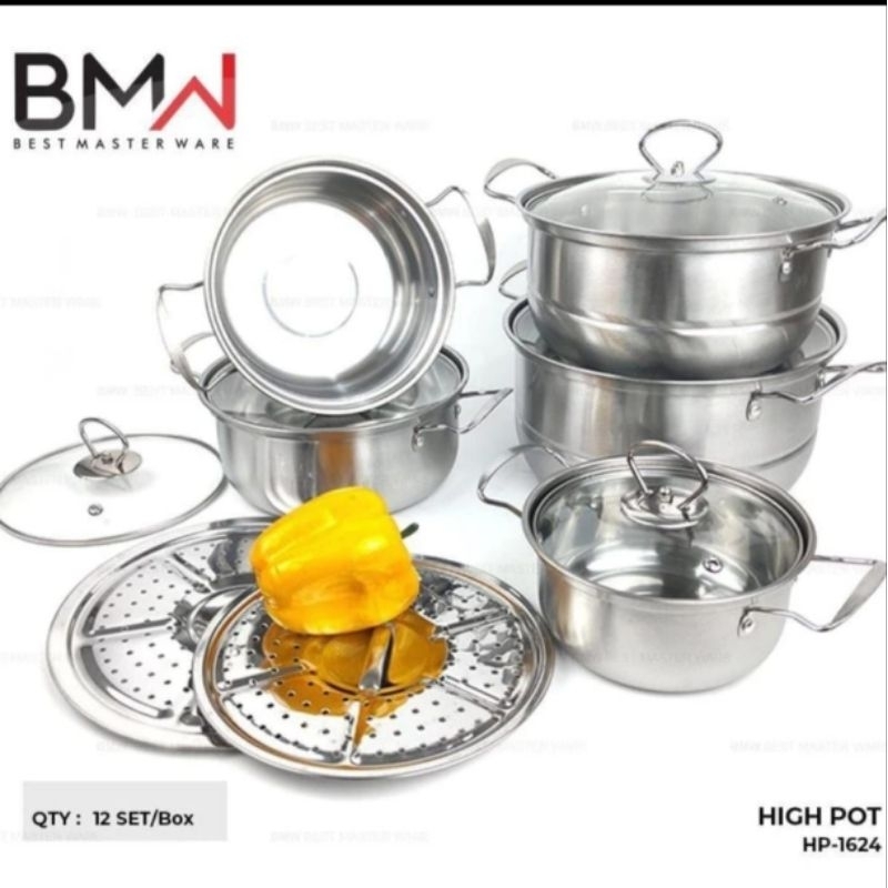 PANCI SET BMW HIGH POT STAINLESS STEEL 12 PCS