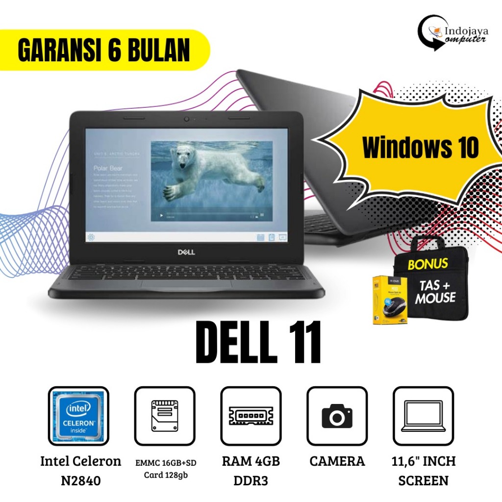 Laptop Dell Chromebook 11 3180 WIndows 10 Celeron N3060 RAM 4GB EMMC 16GB SD CARD 128GB