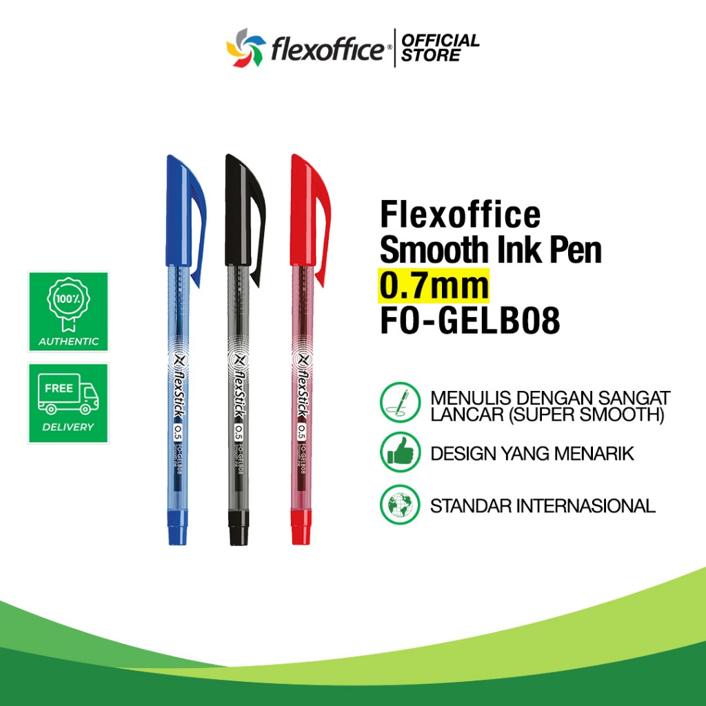 

FLEXOFFICE SMOOTH INK PEN FO-GELB08 0.7mm nulis lancar tinta banyak sekolah belajar kantor
