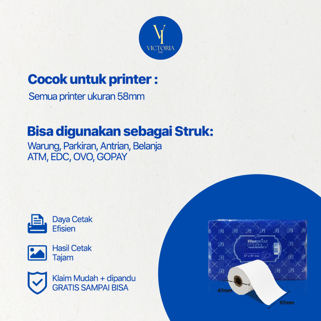 

57X47 KERTAS KASIR STRUK KERTAS THERMAL TERMAL EDC PPOB BLUEPRINT Lite 57x47 58 X 47 58mm
