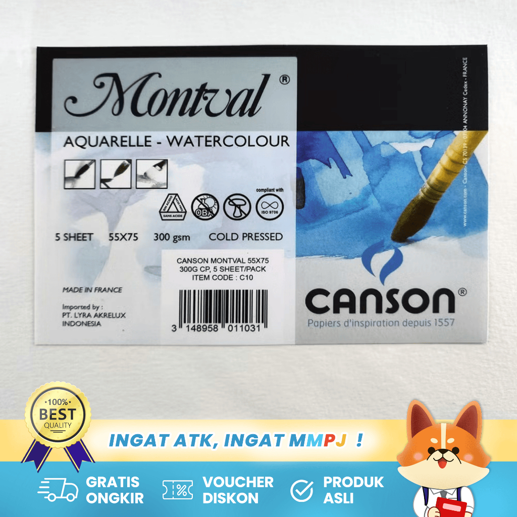 

Canson Montval Aquarelle - Kertas Cat Air 300 Gsm 55x75 5 Sheets C10