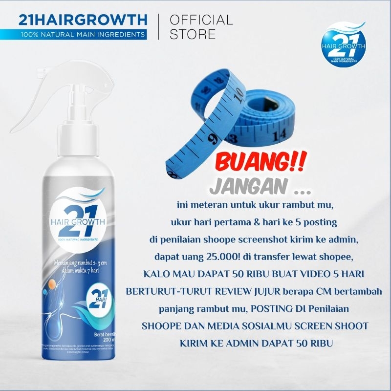 Serum Penumbuh Rambut Cepat Panjang 7 Hari – Hair Growth Tonic Anti Rontok & Patah – 21 Hair Growth 