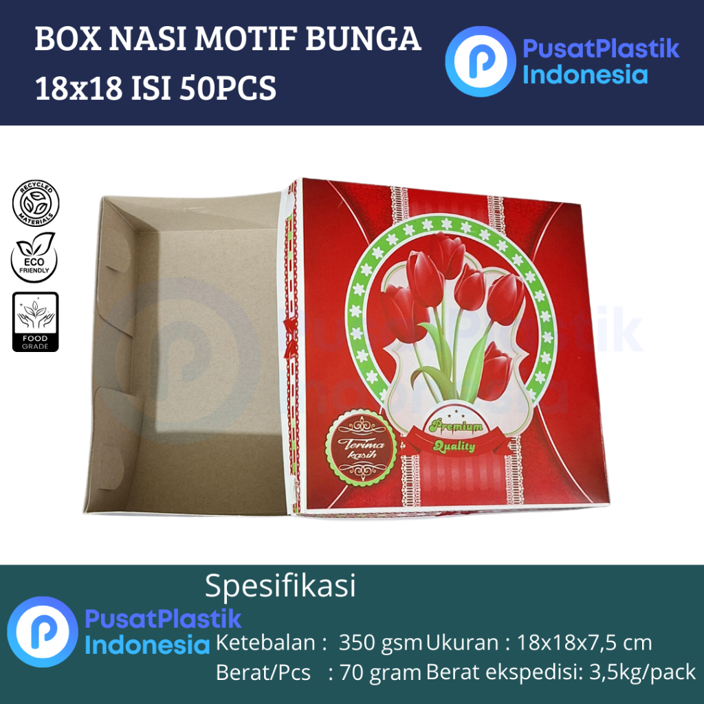 Dus | Box | Kotak Nasi Kue Makanan Uk 18X18 Motif Bunga 18 X 18