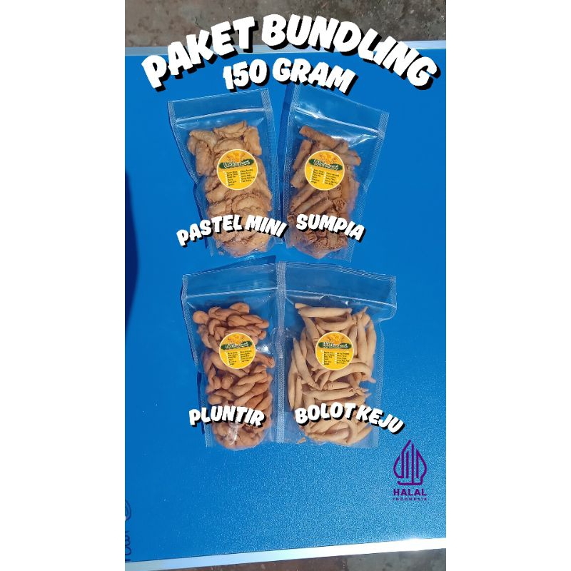 

PAKET BUNDLING | PASTEL MINI 150g | SUMPIA 150g | BOLOT KEJU 150g | PLUNTIR 150g