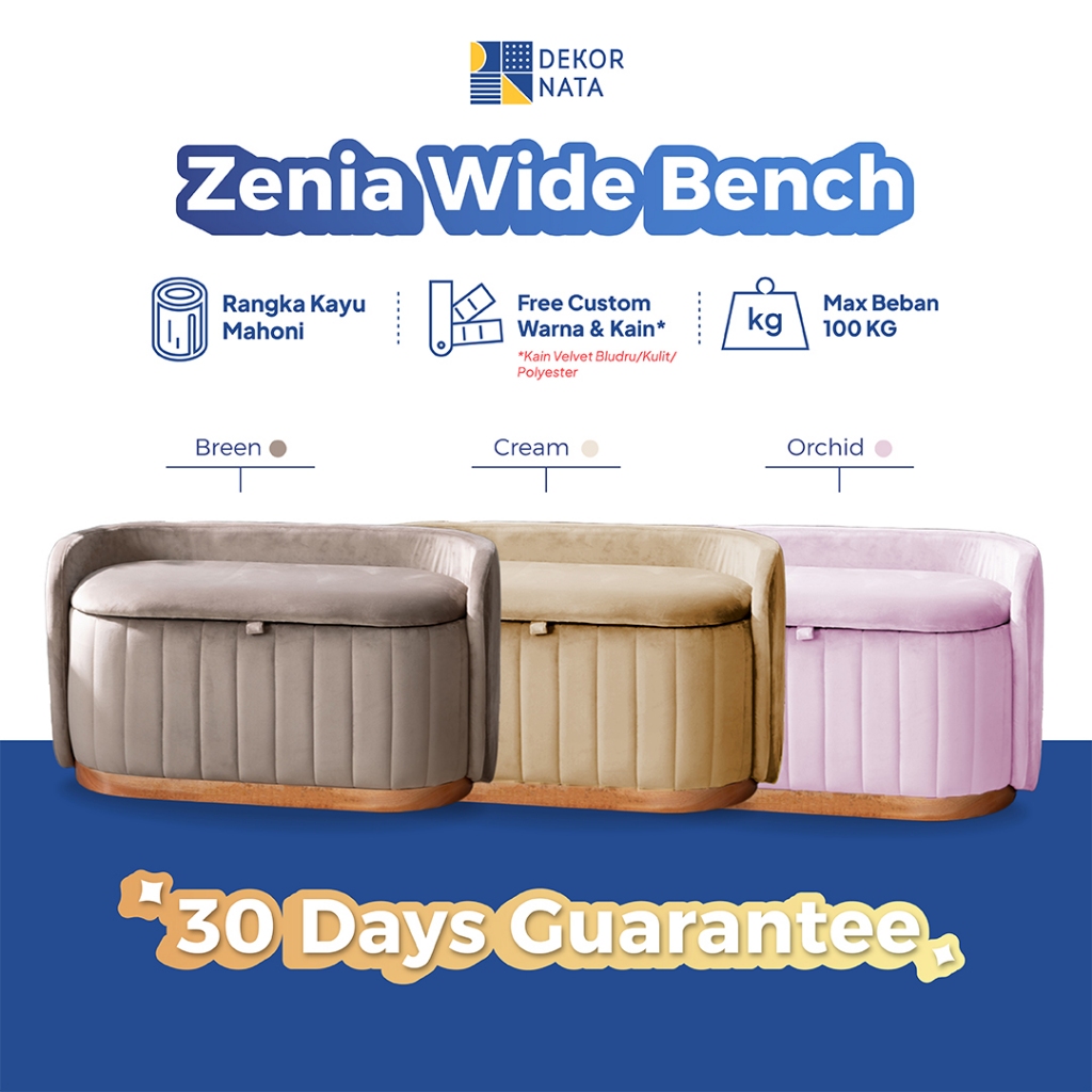 Dekornata - Zenia Wide Stool Bench Minimalis / Bangku Storage / Kursi Sepatu / Sofa Ruang Tamu