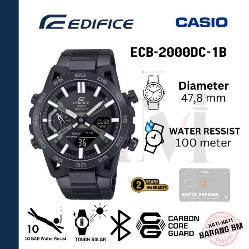CASIO EDIFICE ECB-2000DC-1BDF Jam Tangan Pria Original Analog-Digital Antiair ECB-2000DC-1B ECB-2000