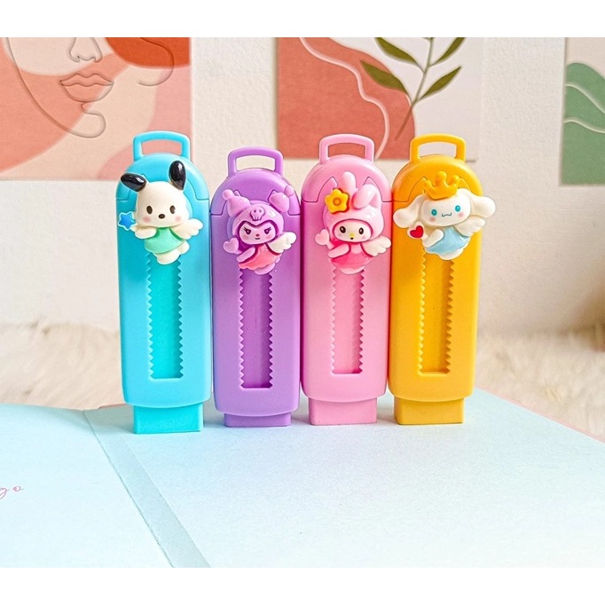 

PENGHAPUS SANRIO CINAMOROLL KUROMI MELODY POCHACCO MEKANIK MODEL CUTTER RETRACTABLE SETIP PUSH SETI