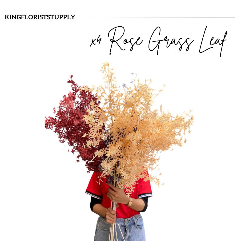 93cm ROSE GRASS TANGKAI PANJANG 4 CABANG DAUN MAWAR ARTIFICIAL DAUN PLASTIK DEKORASI WEDDING/MAHAR