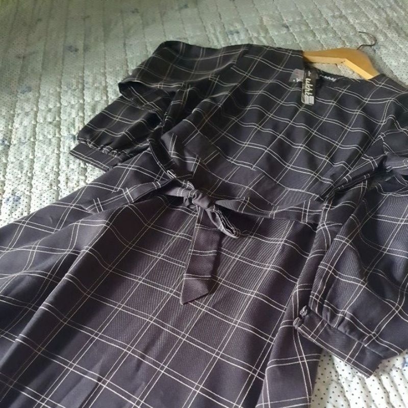 gamis  hitam, putih kotak kotak ld 105