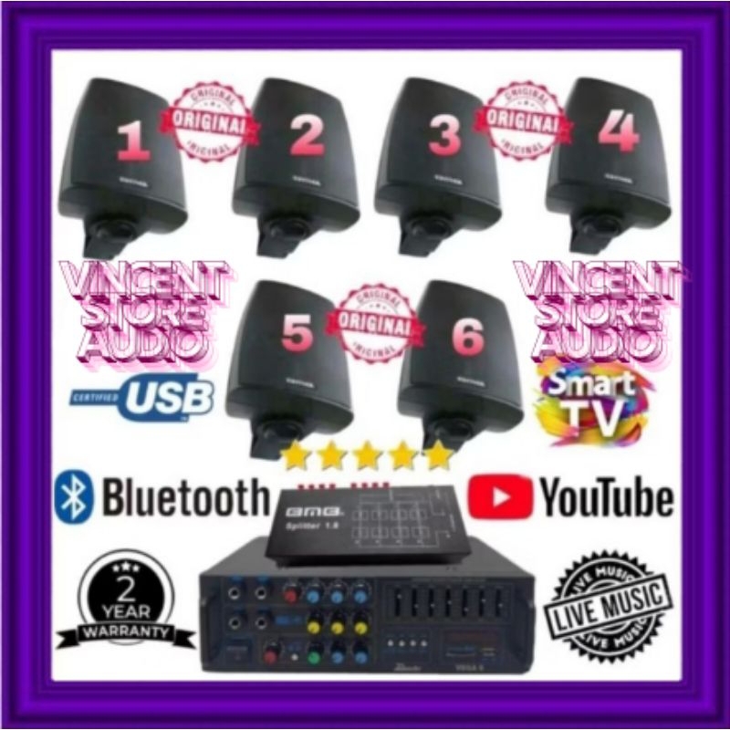 Paket Set Sound 6 Titik Speaker BMB Buat Cafe, Salon, Mesjid, mushola,