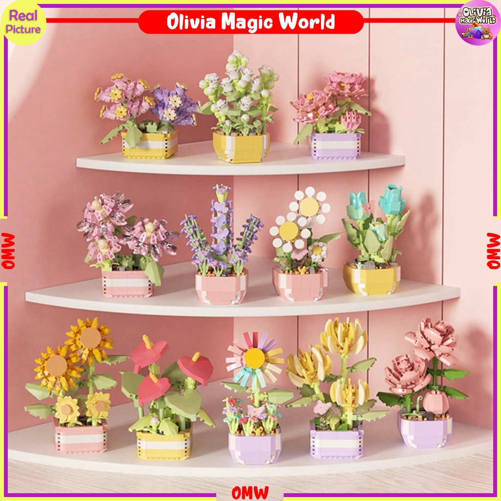 Mainan Balok Susun Nano Block Mainan Anak Diy 3D Puzzle Model Potted Flower Toy Brick Edukatif Omw
