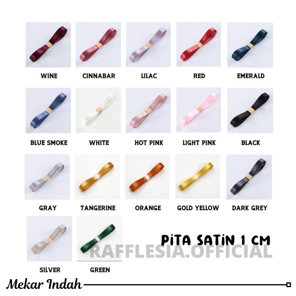 

PITA SATIN IMPORT KECIL LEBAR 1CM PREMIUM (ECER PER METER) PITA KADO GIFT BOUQUET BUNGA DEKORASI