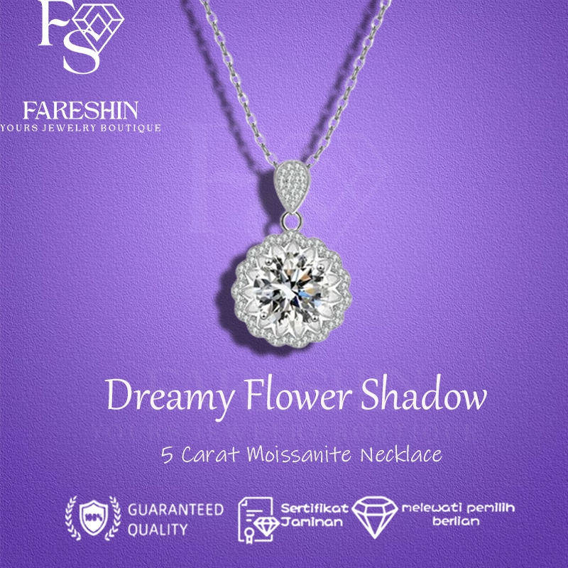 Kalung Moissanite 5.0 Carat Dreamy Flower Shadow Necklaces Sterling Silver 925