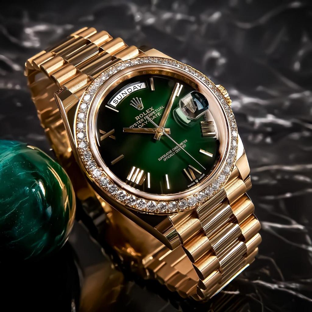 【100% ASLI】Original Jam tangan Rolex Pria Rolex Day-Date Series M128348rbr-0068 40mm Gradient green 