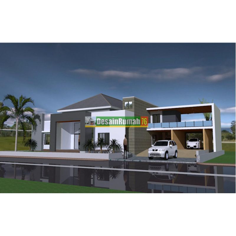 Paket desain Rumah tropis 18x18, 4 kamar tidur, area game. gambar lengkap ( desain 3D eksterior+gamb