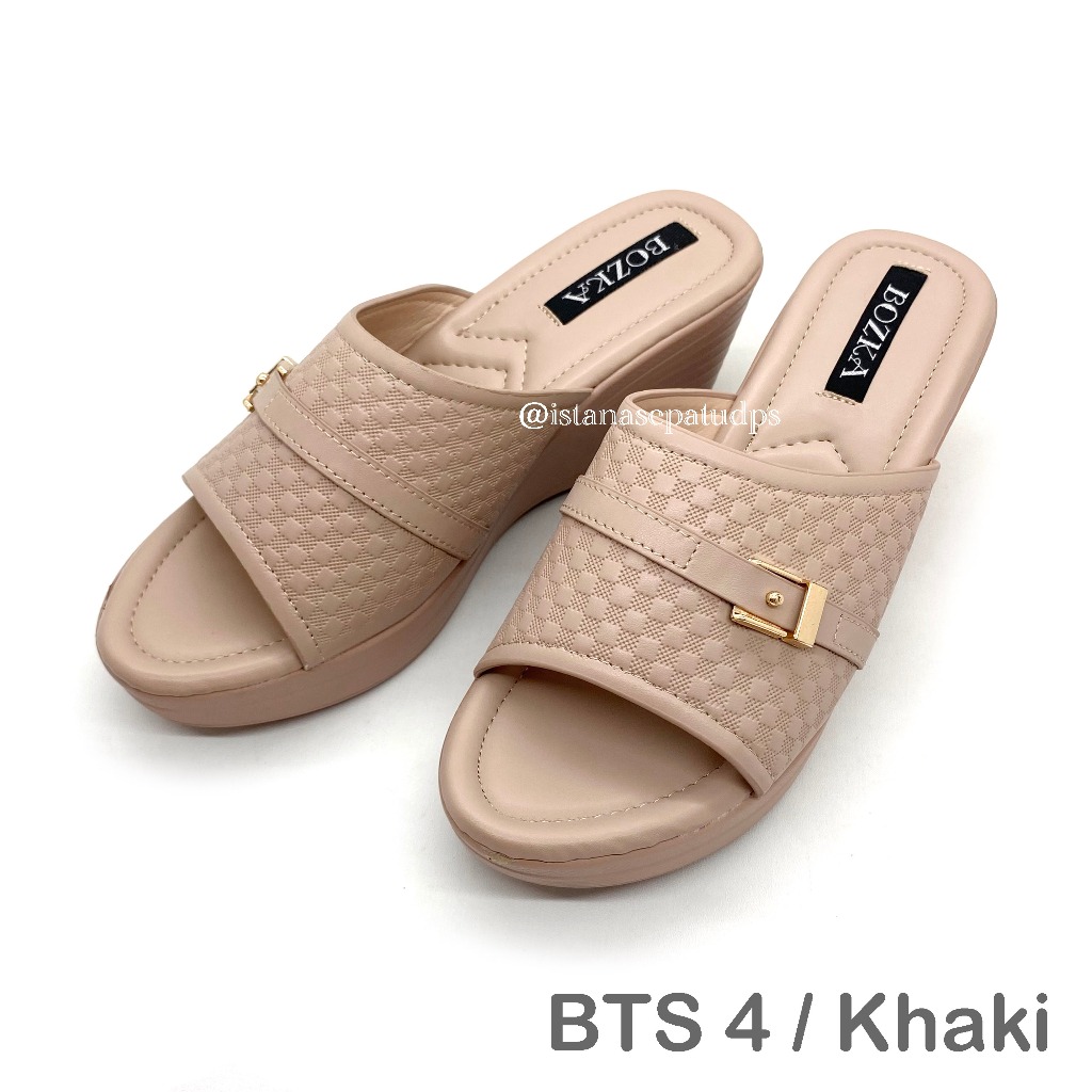 Sandal Wedges Kasual Wanita Bozka BTS 4, Hitam & Khaki, Hak 7cm, Ringan dan Nyaman dipakai