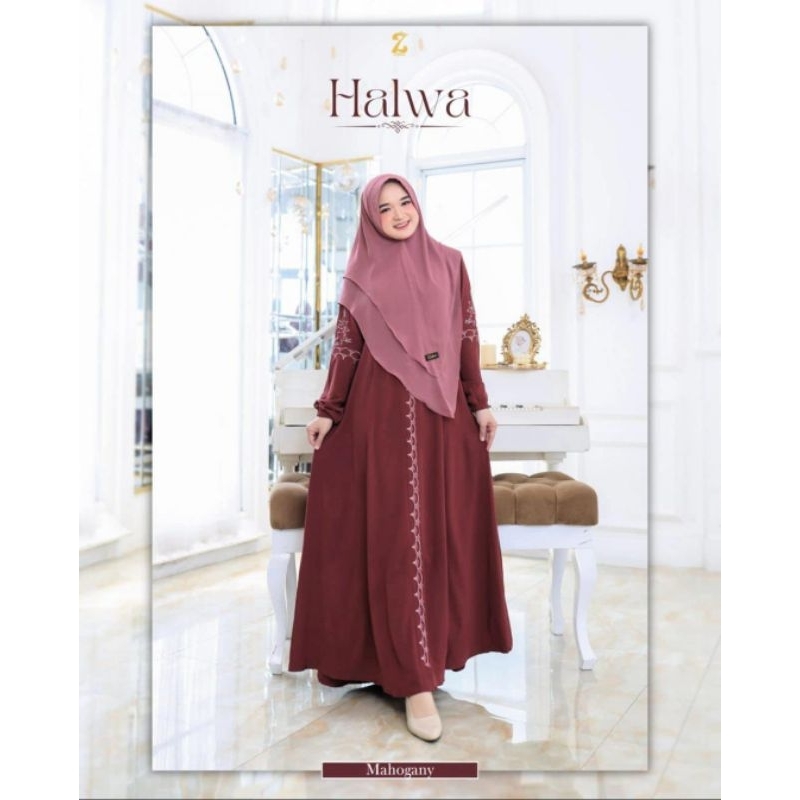 Baju Gamis Set Hijab Khimar - Halwa Series (Mahogany) | Produk Original By Zulfana