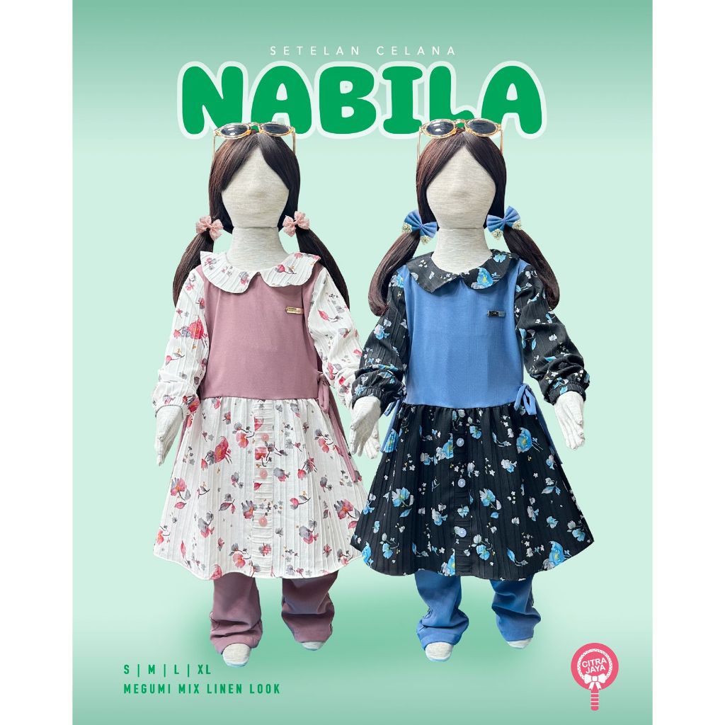 4-12 Tahun Setelan baju perempuan Nabila Baju muslim anak Perempuan Baju Lebaran Anak PerempuanSetel