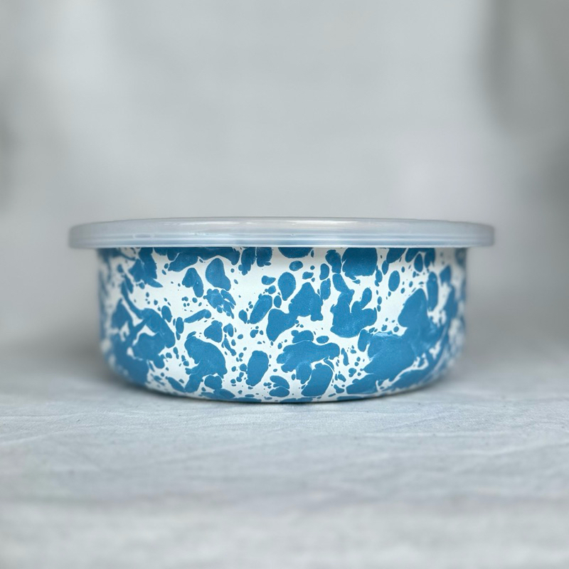 Mangkuk Mangkok Enamel Tutup Plastik - 18 cm Warna Biru