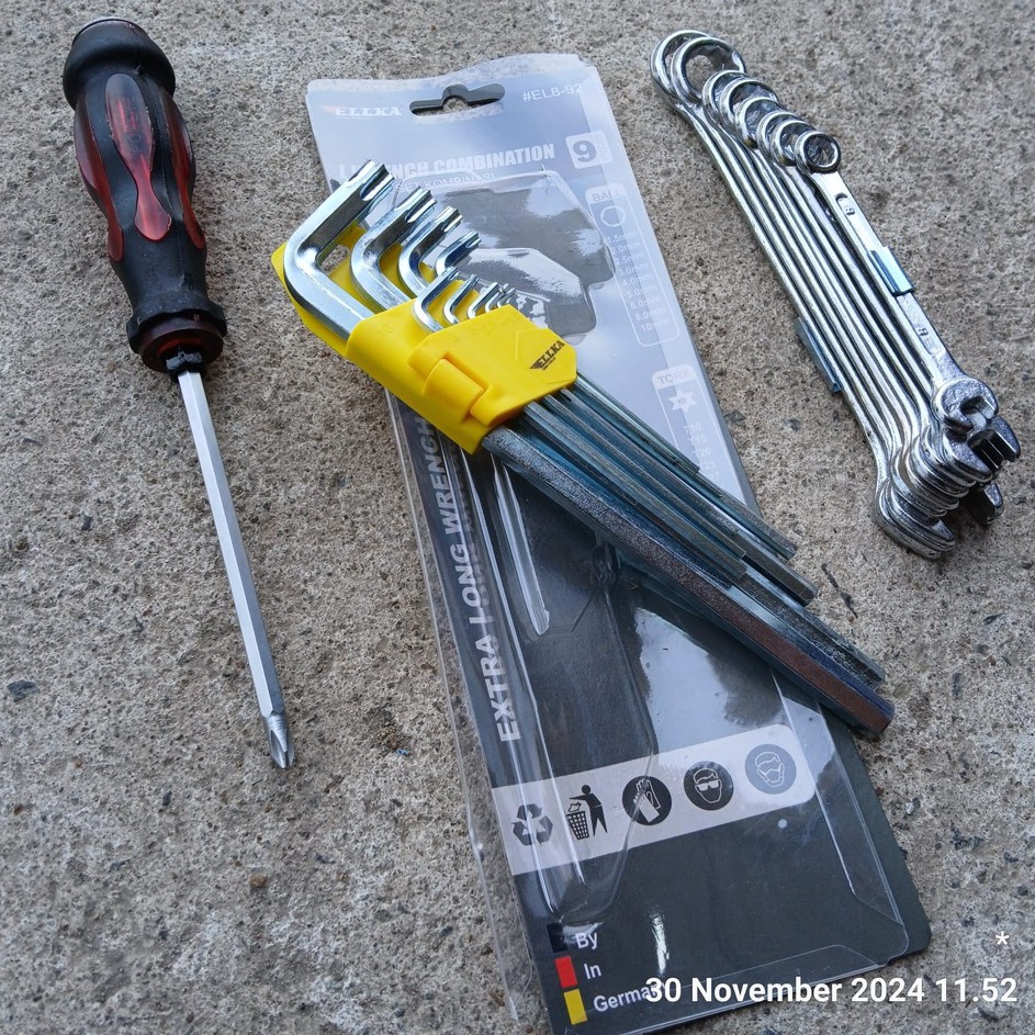 HJ6  Kunci Pas set 8pcs lengkapKunci L Set lengkap 1 pcs 15mm1mmObeng Bolak Balik Magnet Panjang 4 P