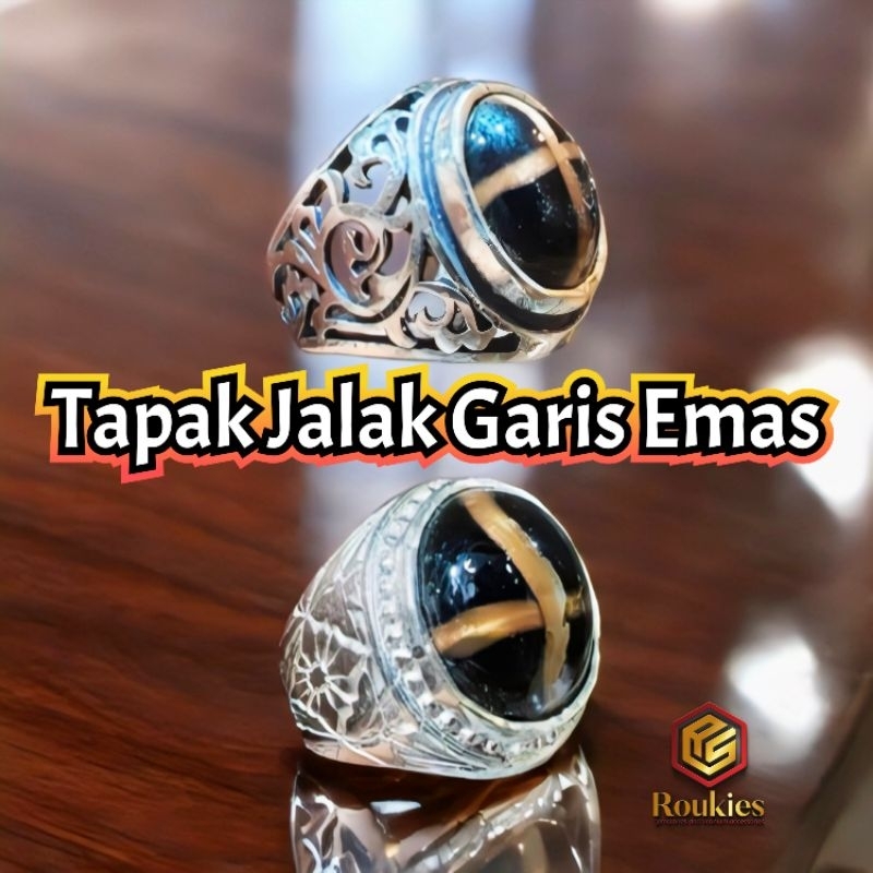 Cincin Batu Tapak Jalak Garis Emas Ring Alpaka