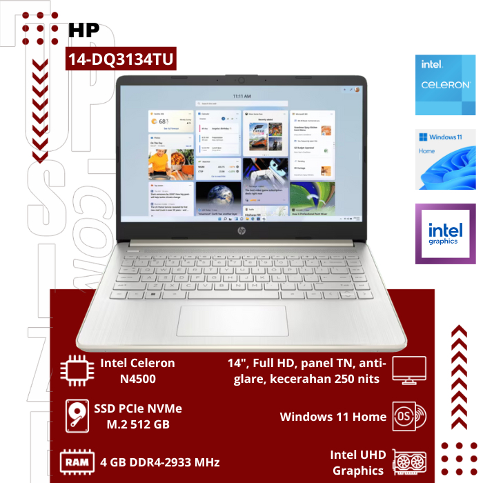 HP 14-DQ3134TU Intel Celeron N4500