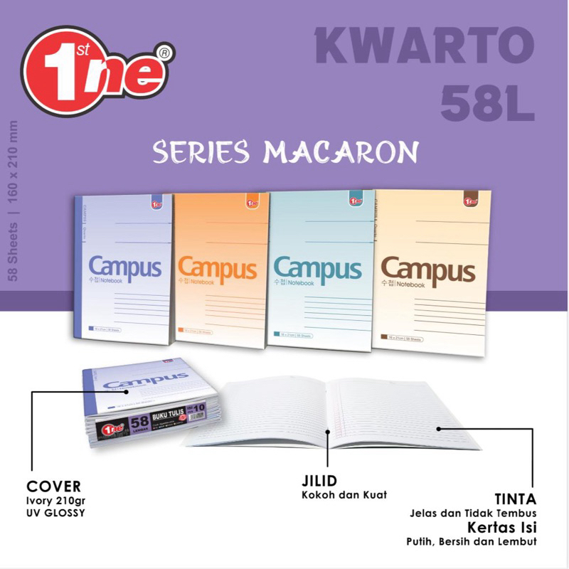 

[10 BUKU] BUKU TULIS CAMPUS 58LEMBAR 60GSM 1ONE